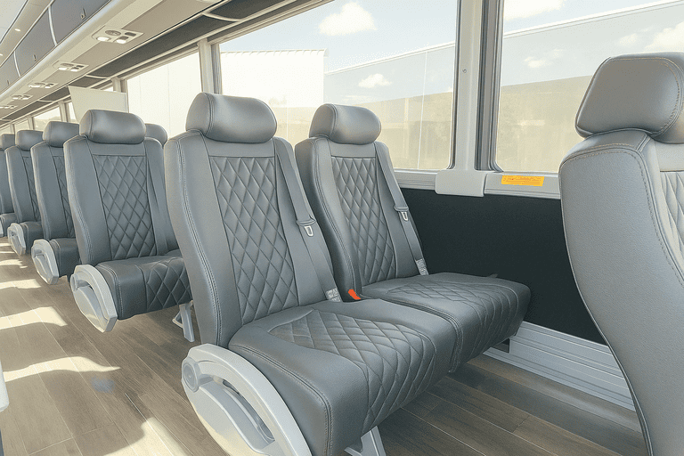 interior of Lawton Minibus Company charter bus